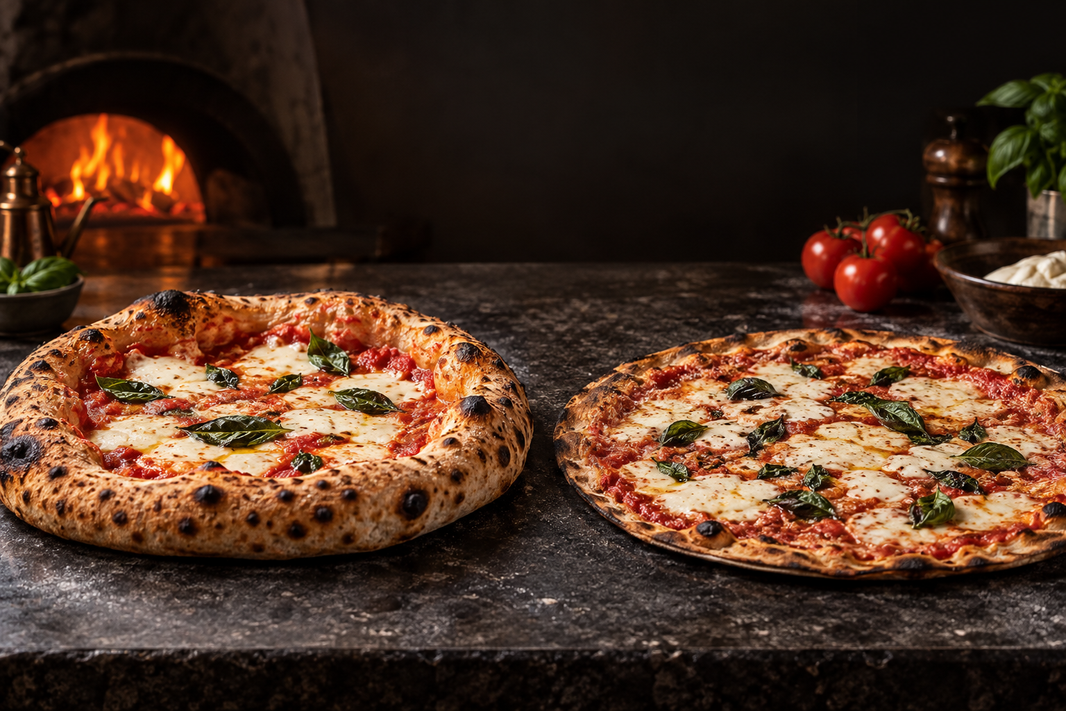 Napoli Style with airy crust and Romana Style with thin crisp crust