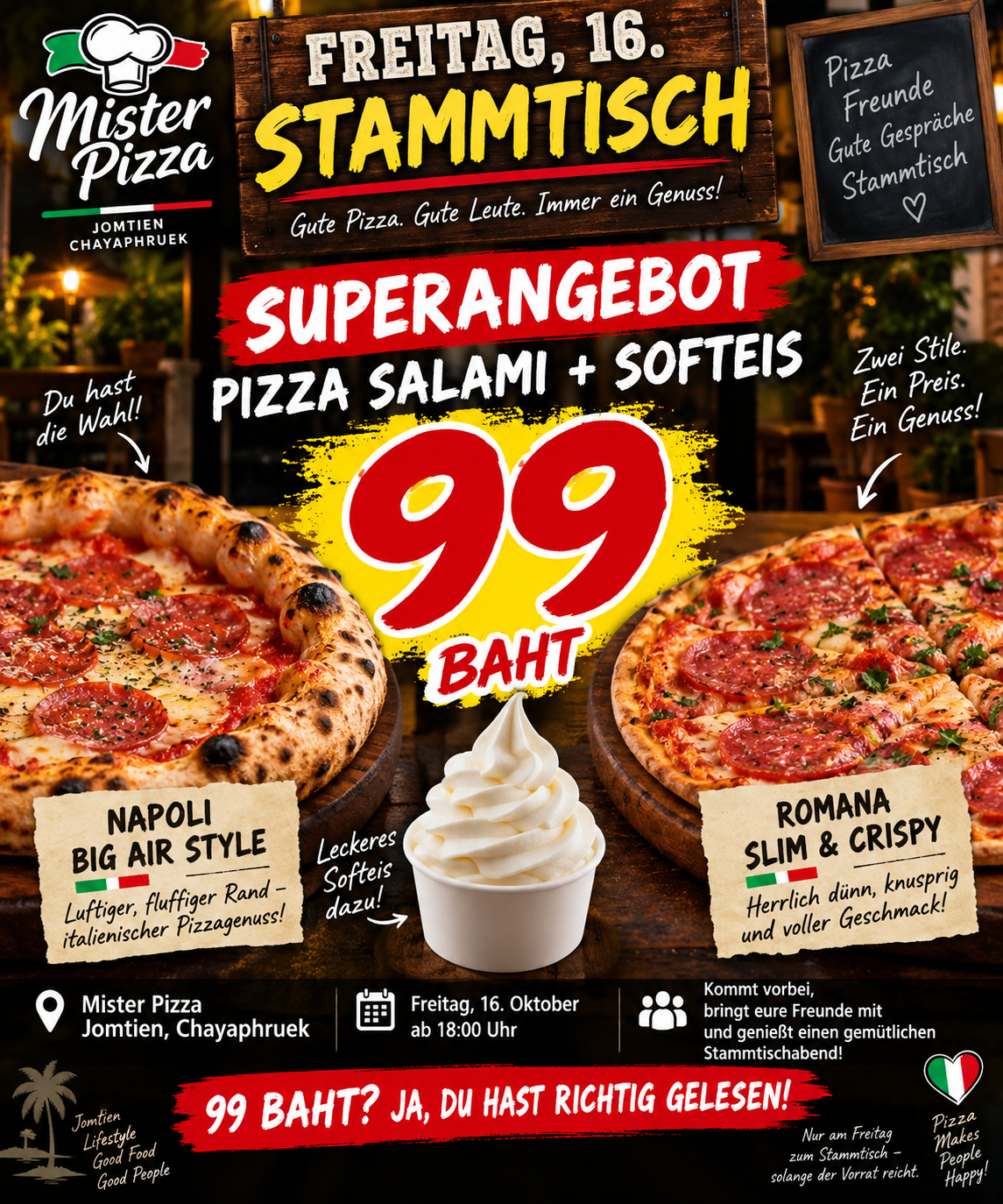 Stammtisch: Pizza Salami + Soft Serve · Friday, 16 October · from 6 pm · 99 THB