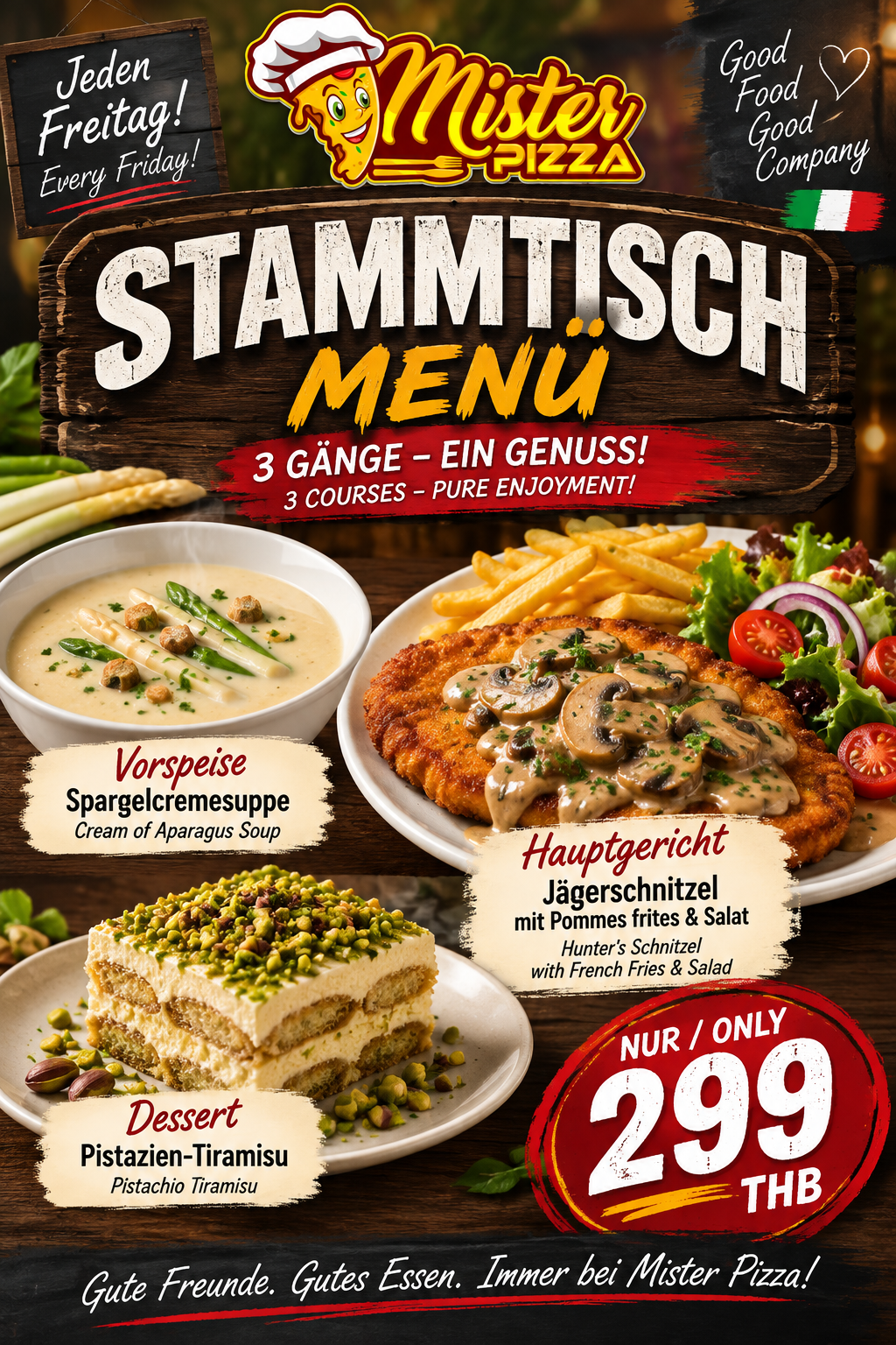 Stammtisch 3-course menu · Every Friday · 299 THB