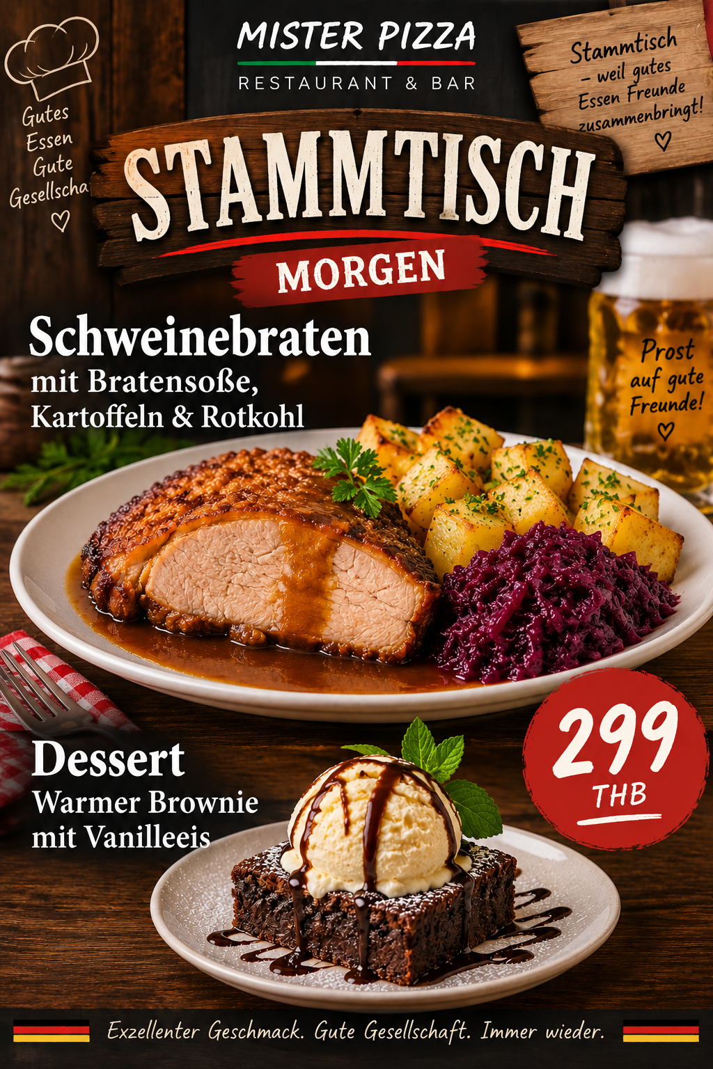 Stammtisch: roast pork menu · Every Friday · from 6 pm · 299 THB